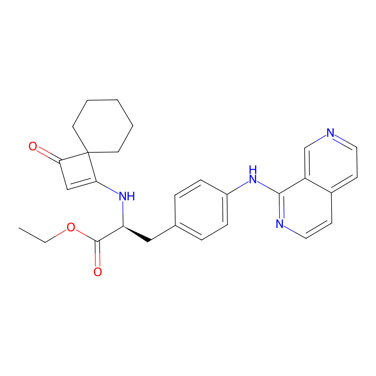 (S)-ethyl 3-(4-(2,7-naphthyridin-1-ylamino)phenyl)-2-(3-oxospiro[3.5]non-1-en-1-ylamino)propanoate molecular structure, CAS 455264-29-6