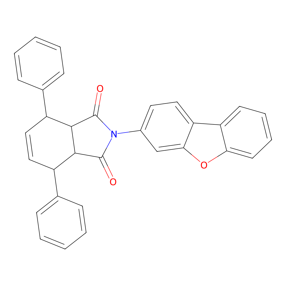 2-(dibenzo[b,d]furan-3-yl)-4,7-diphenyl-3a,4,7,7a-tetrahydro-1H-isoindole-1,3(2H)-dione molecular structure, CAS 455279-57-9