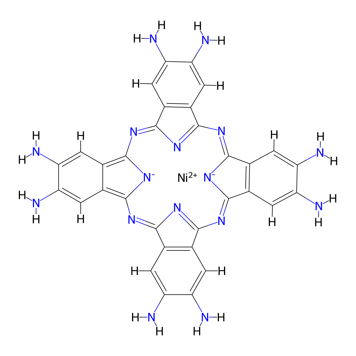 (2,3,9,10,16,17,23,24-Octaaminophthalocyaninato)nickel(II) molecular structure, CAS 455284-10-3