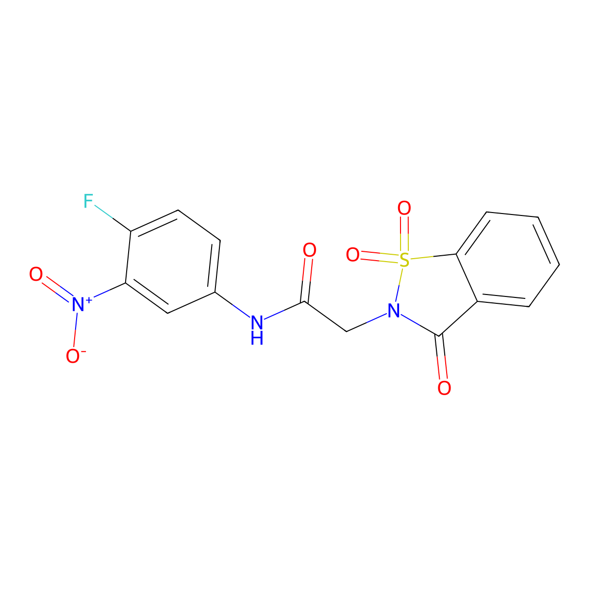 2-(1,1-dioxido-3-oxobenzo[d]isothiazol-2(3H)-yl)-N-(4-fluoro-3-nitrophenyl)acetamide molecular structure, CAS 455293-28-4