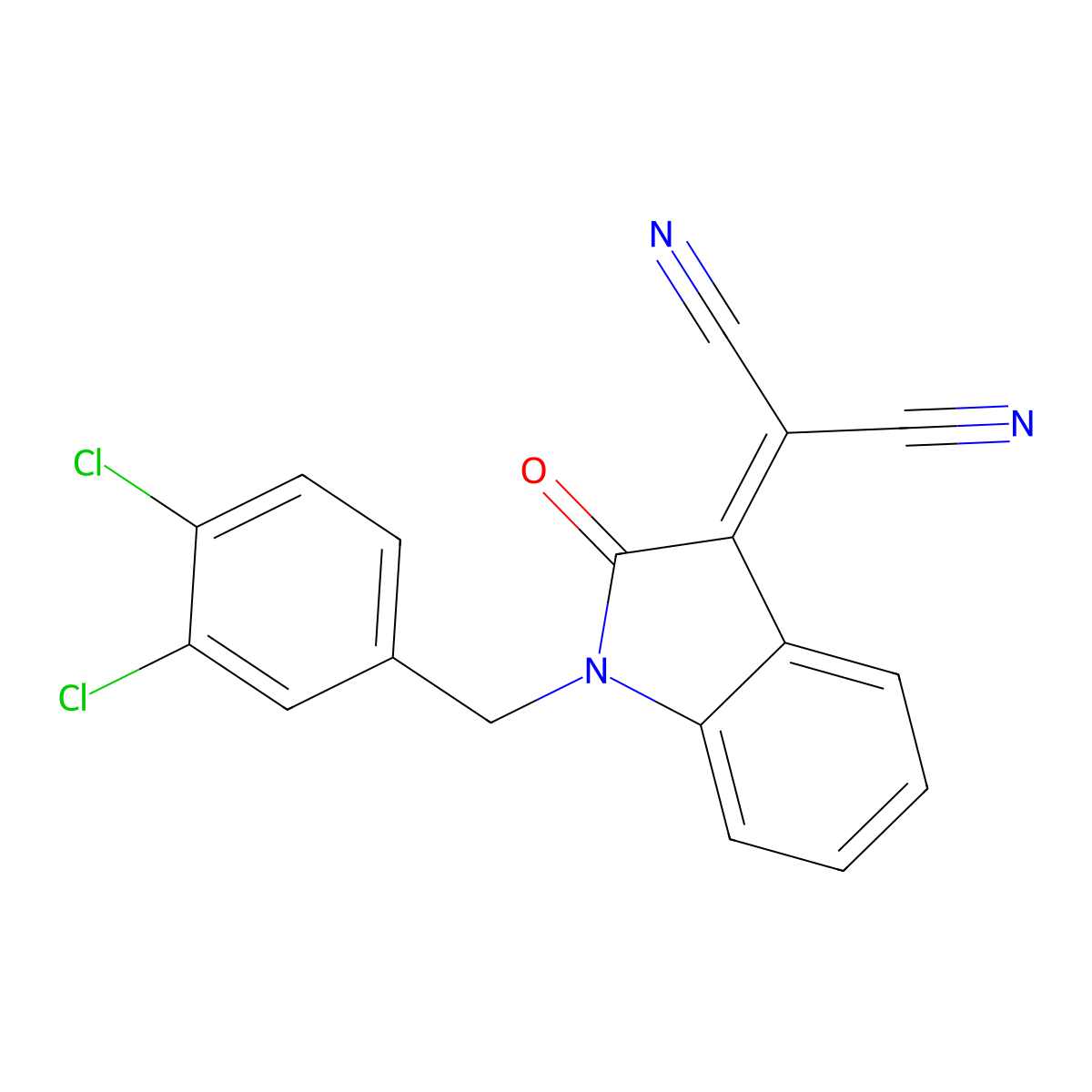 [1-(3,4-dichlorobenzyl)-2-oxo-1,2-dihydro-3H-indol-3-ylidene]propanedinitrile molecular structure, CAS 4553-61-1