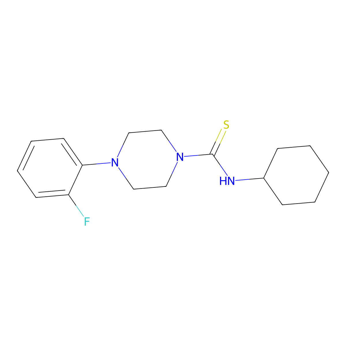 N-cyclohexyl-4-(2-fluorophenyl)piperazine-1-carbothioamide molecular structure, CAS 455306-79-3