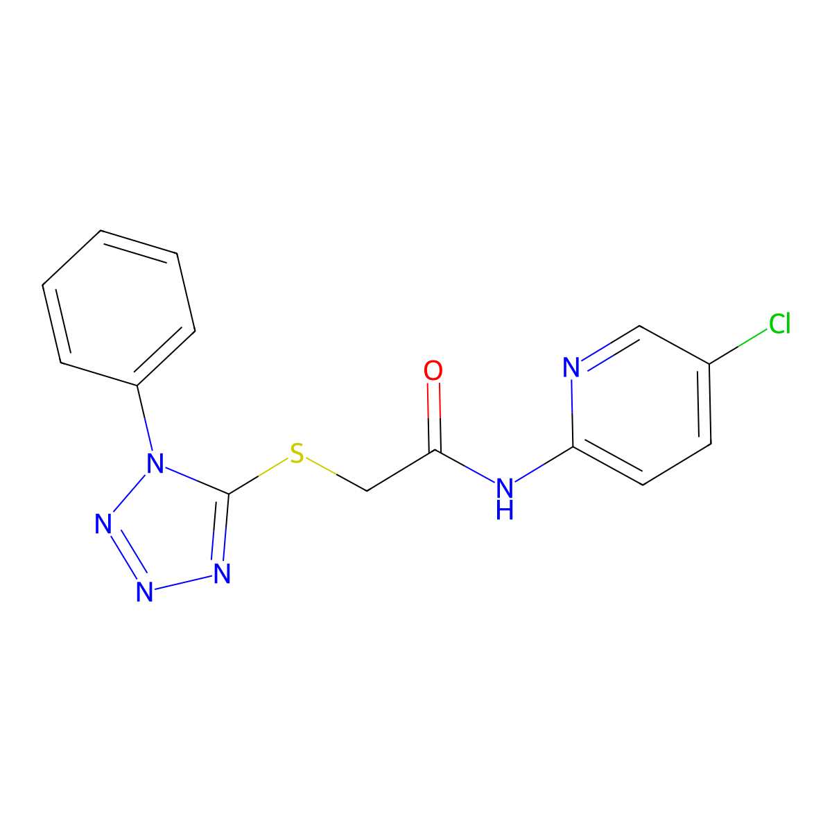 N-(5-chloropyridin-2-yl)-2-(1-phenyltetrazol-5-yl)sulfanylacetamide molecular structure, CAS 455321-93-4
