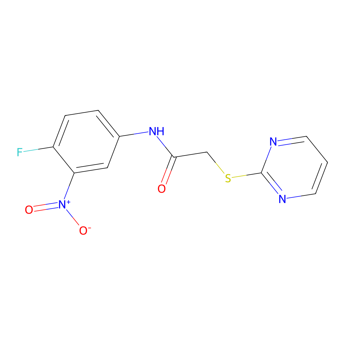 N-(4-fluoro-3-nitrophenyl)-2-pyrimidin-2-ylsulfanylacetamide molecular structure, CAS 455322-68-6