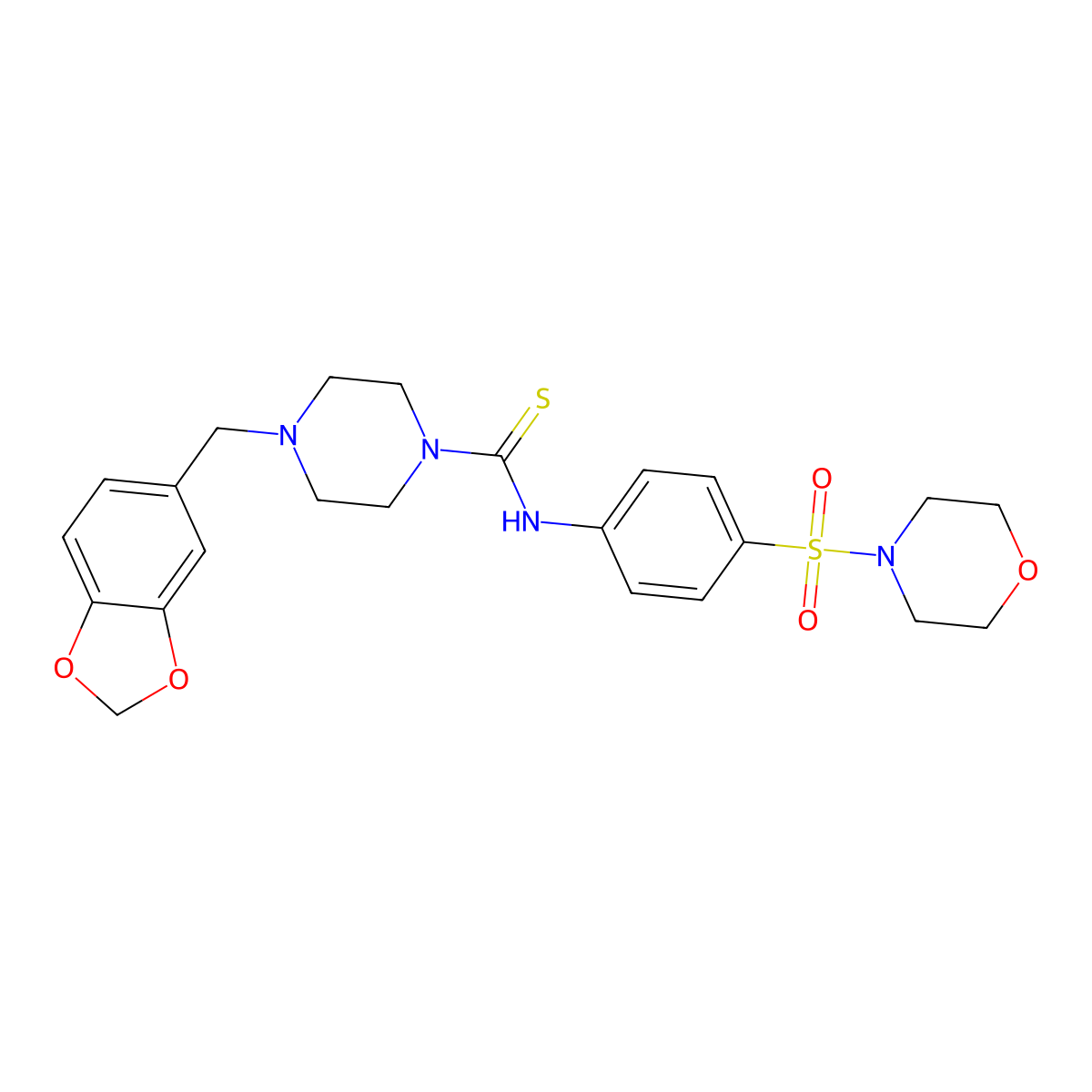 4-(1,3-benzodioxol-5-ylmethyl)-N-(4-morpholin-4-ylsulfonylphenyl)piperazine-1-carbothioamide molecular structure, CAS 455882-80-1