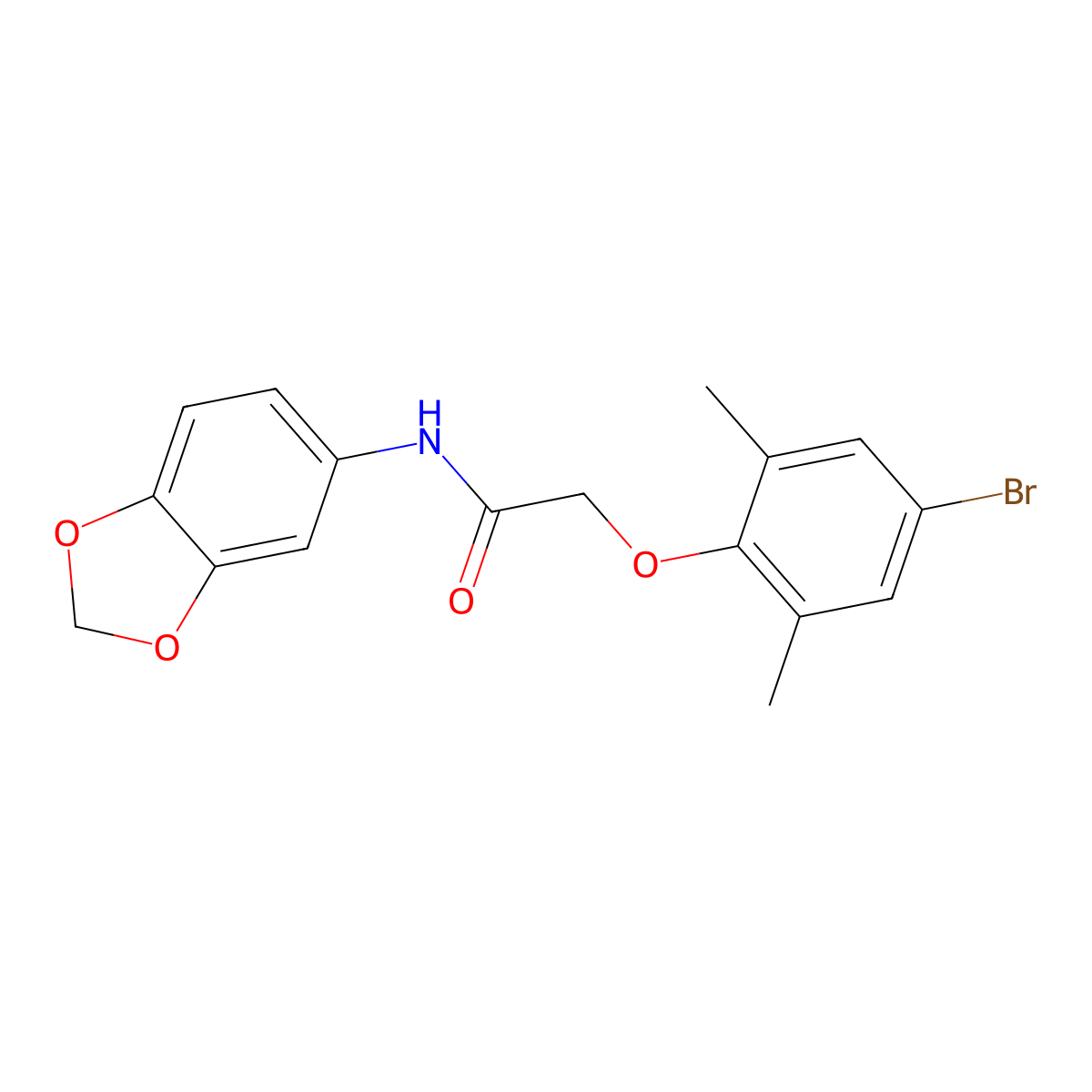 N-(benzo[d][1,3]dioxol-5-yl)-2-(4-bromo-2,6-dimethylphenoxy)acetamide molecular structure, CAS 455886-58-5