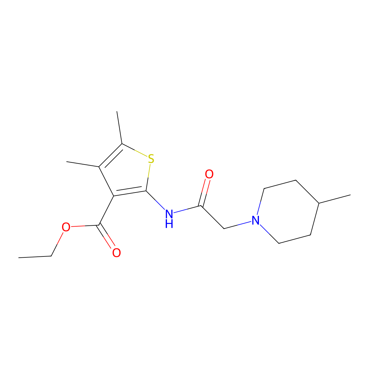 Ethyl 4,5-dimethyl-2-{[(4-methyl-1-piperidinyl)acetyl]amino}-3-thiophenecarboxylate molecular structure, CAS 455896-38-5