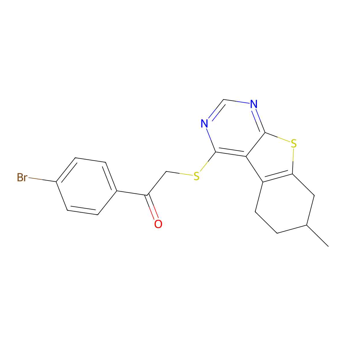 1-(4-Bromophenyl)-2-[(7-methyl-5,6,7,8-tetrahydro-[1]benzothiolo[2,3-d]pyrimidin-4-yl)sulfanyl]ethanone molecular structure, CAS 455898-05-2