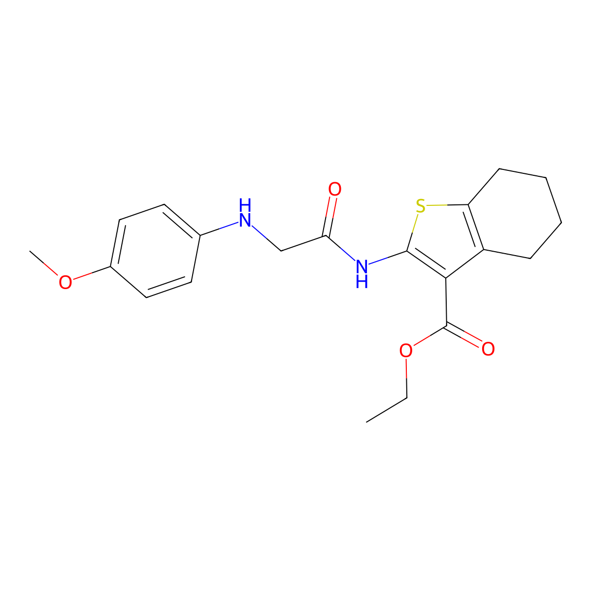 Ethyl 2-(2-((4-methoxyphenyl)amino)acetamido)-4,5,6,7-tetrahydrobenzo[b]thiophene-3-carboxylate molecular structure, CAS 455919-41-2