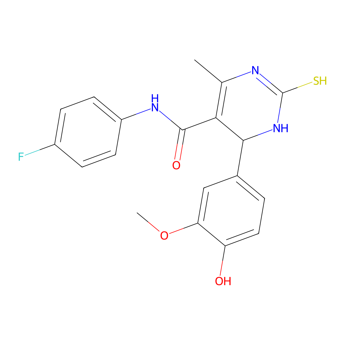N-(4-fluorophenyl)-4-(4-hydroxy-3-methoxyphenyl)-6-methyl-2-thioxo-1,2,3,4-tetrahydropyrimidine-5-carboxamide molecular structure, CAS 455926-84-8