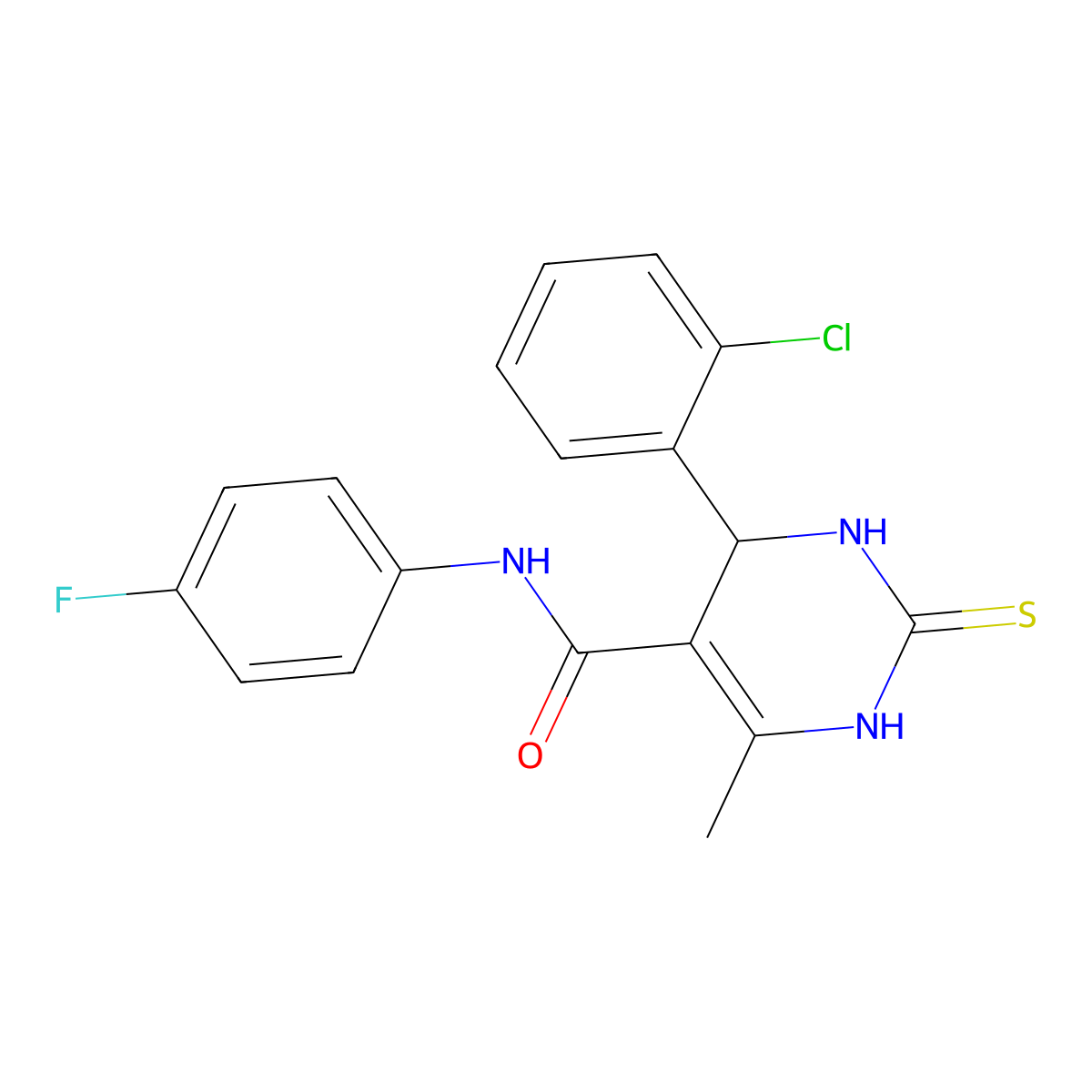 4-(2-chlorophenyl)-N-(4-fluorophenyl)-6-methyl-2-thioxo-1,2,3,4-tetrahydropyrimidine-5-carboxamide molecular structure, CAS 455927-22-7