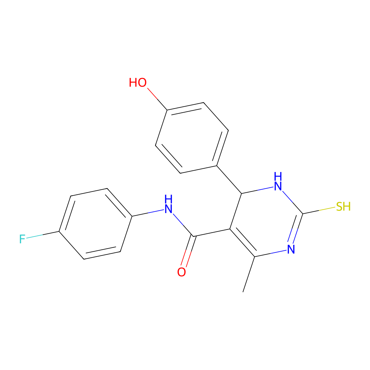 N-(4-fluorophenyl)-4-(4-hydroxyphenyl)-6-methyl-2-sulfanylidene-1,2,3,4-tetrahydropyrimidine-5-carboxamide molecular structure, CAS 455927-66-9