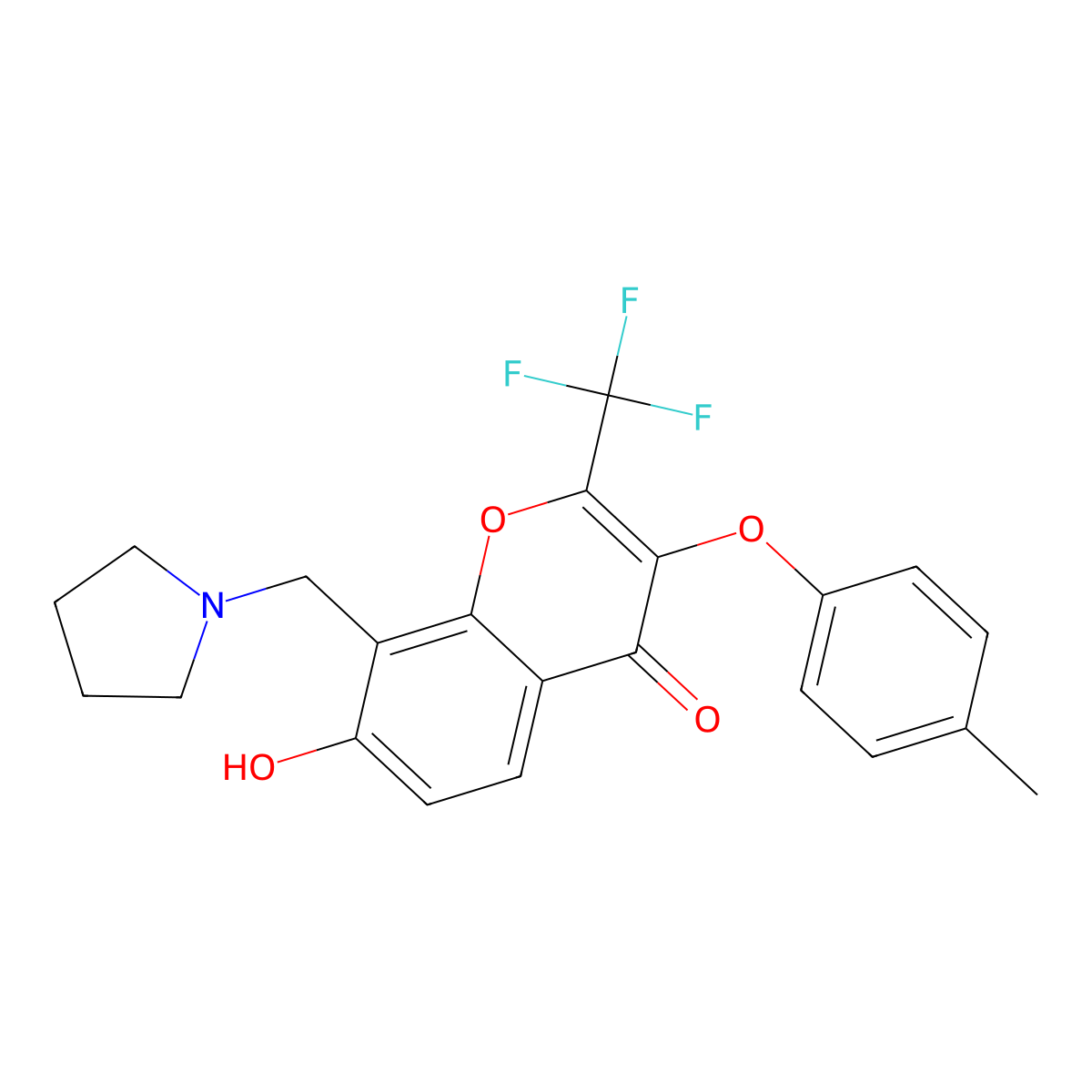 7-Hydroxy-3-(4-methylphenoxy)-8-(pyrrolidin-1-ylmethyl)-2-(trifluoromethyl)chromen-4-one molecular structure, CAS 455931-81-4