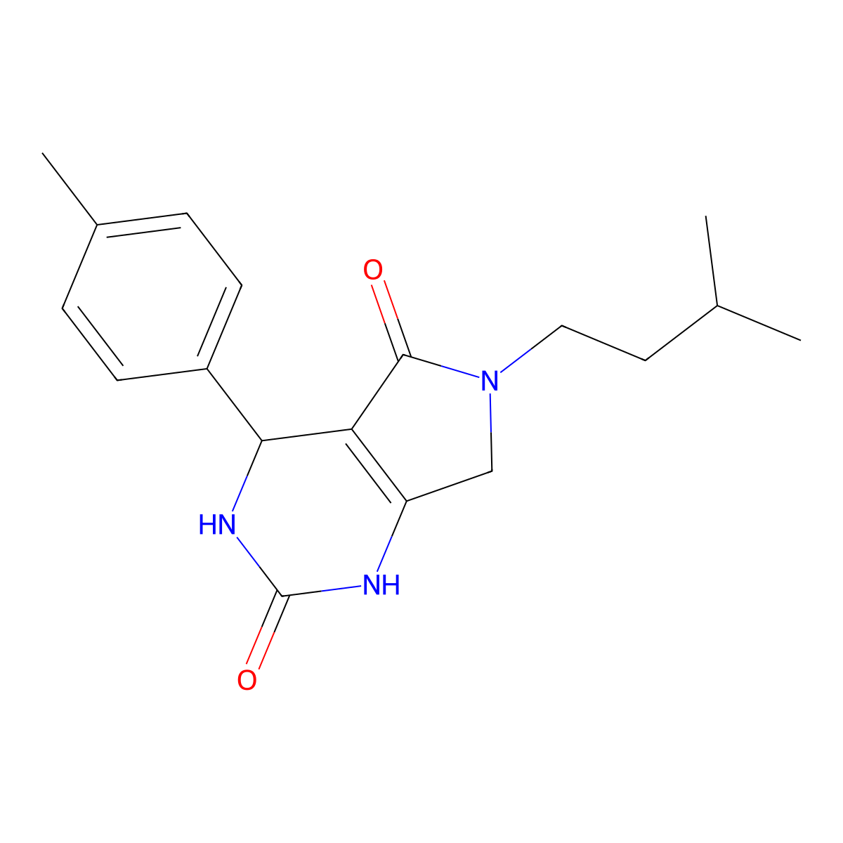 6-(3-methylbutyl)-4-(4-methylphenyl)-1H,2H,3H,4H,5H,6H,7H-pyrrolo[3,4-d]pyrimidine-2,5-dione molecular structure, CAS 455949-74-3