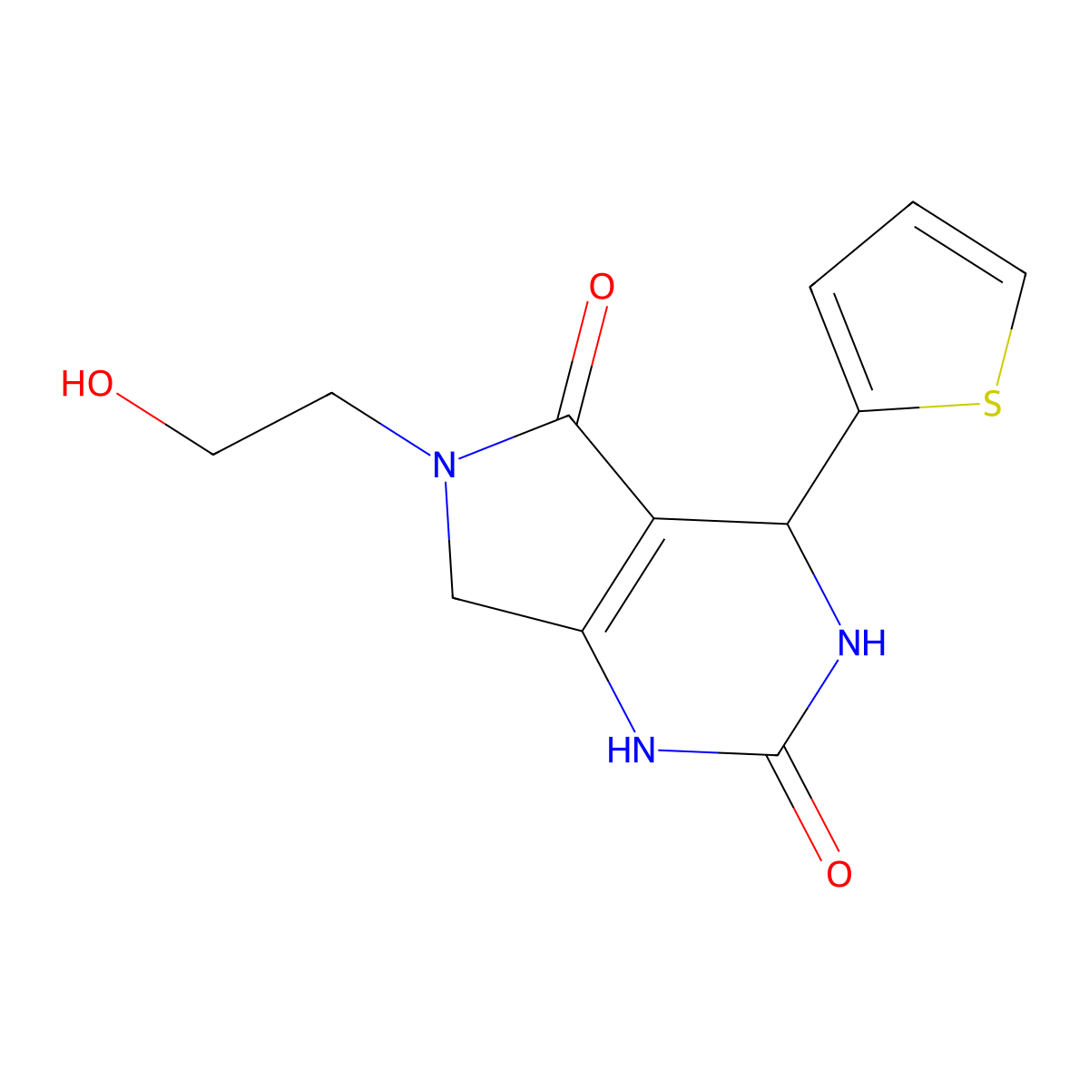 6-(2-hydroxyethyl)-4-(thiophen-2-yl)-3,4,6,7-tetrahydro-1H-pyrrolo[3,4-d]pyrimidine-2,5-dione molecular structure, CAS 455949-97-0