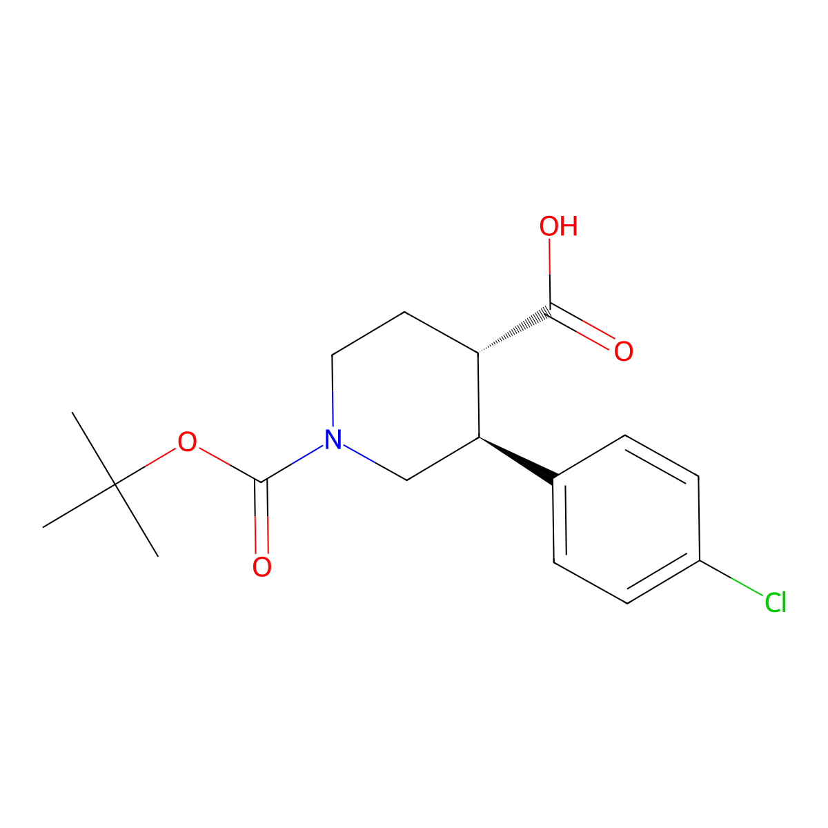 Trans-1-(tert-butoxycarbonyl)-3-(4-chlorophenyl)piperidine-4-carboxylic acid molecular structure, CAS 455954-83-3