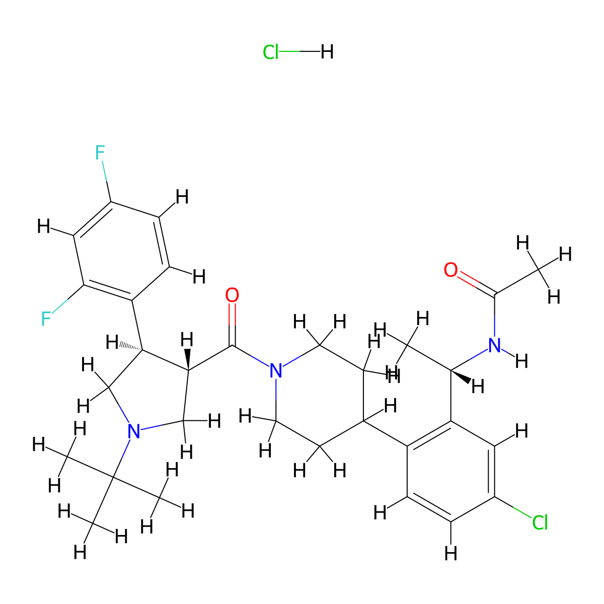 N-((1S)-1-(5-Chloro-2-(1-(((3S,4R)-4-(2,4-difluorophenyl)-1-(tert-butyl)-3-pyrrolidinyl)carbonyl)-4-piperidinyl)phenyl)ethyl)acetamide hydrochloride molecular structure, CAS 455957-71-8