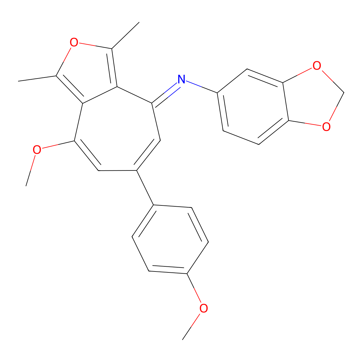 (4E)-N-(2H-1,3-Benzodioxol-5-yl)-8-methoxy-6-(4-methoxyphenyl)-1,3-dimethyl-4H-cyclohepta[c]furan-4-imine molecular structure, CAS 4567-88-8