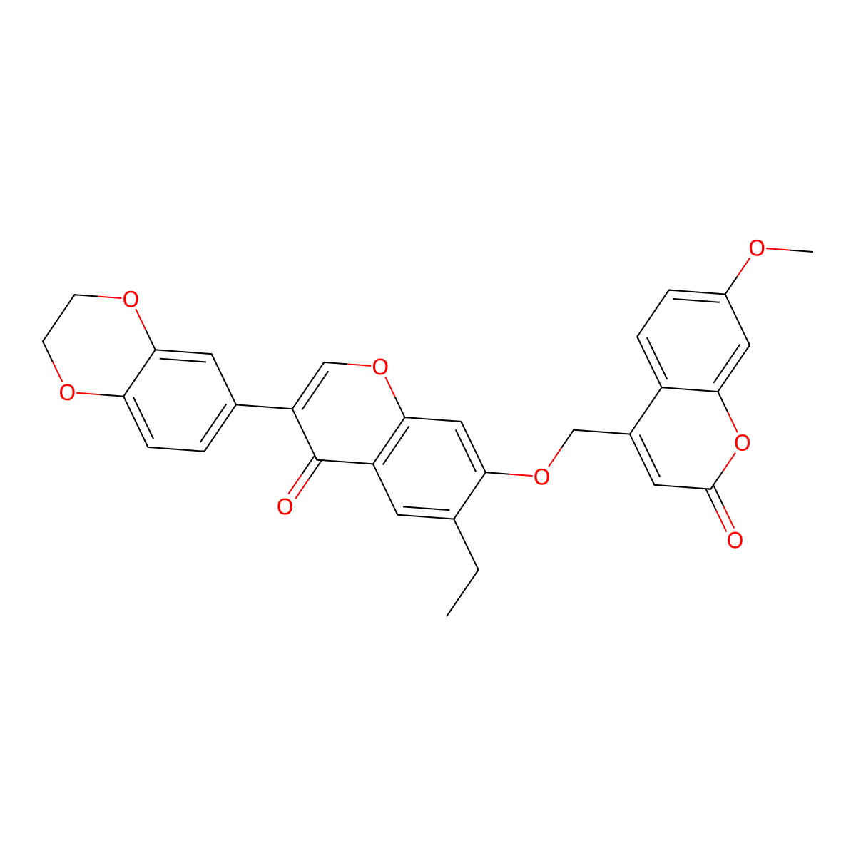 4-({[3-(2,3-dihydro-1,4-benzodioxin-6-yl)-6-ethyl-4-oxo-4H-chromen-7-yl]oxy}methyl)-7-methoxy-2H-chromen-2-one molecular structure, CAS 4569-22-6