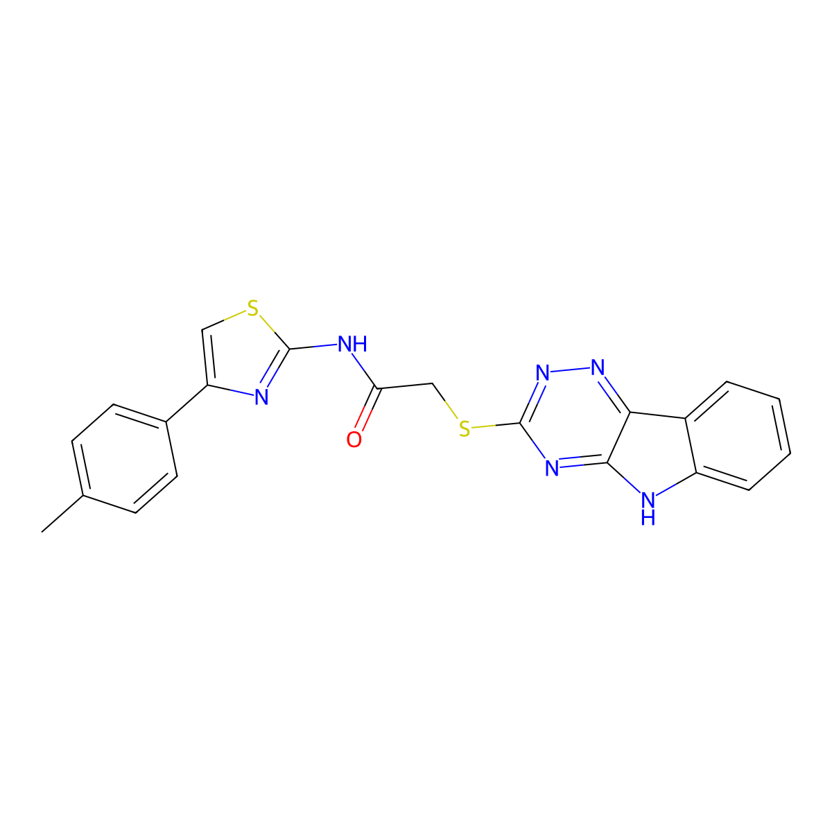 N-[4-(4-methylphenyl)-1,3-thiazol-2-yl]-2-(5H-[1,2,4]triazino[5,6-b]indol-3-ylsulfanyl)acetamide molecular structure, CAS 457075-75-1