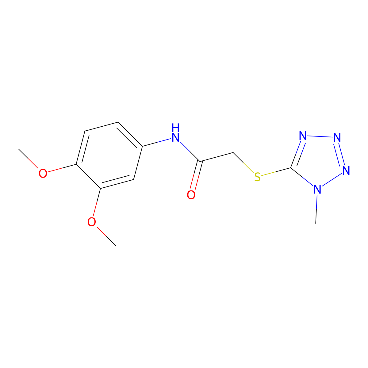N-(3,4-dimethoxyphenyl)-2-(1-methyltetrazol-5-yl)sulfanylacetamide molecular structure, CAS 457077-48-4