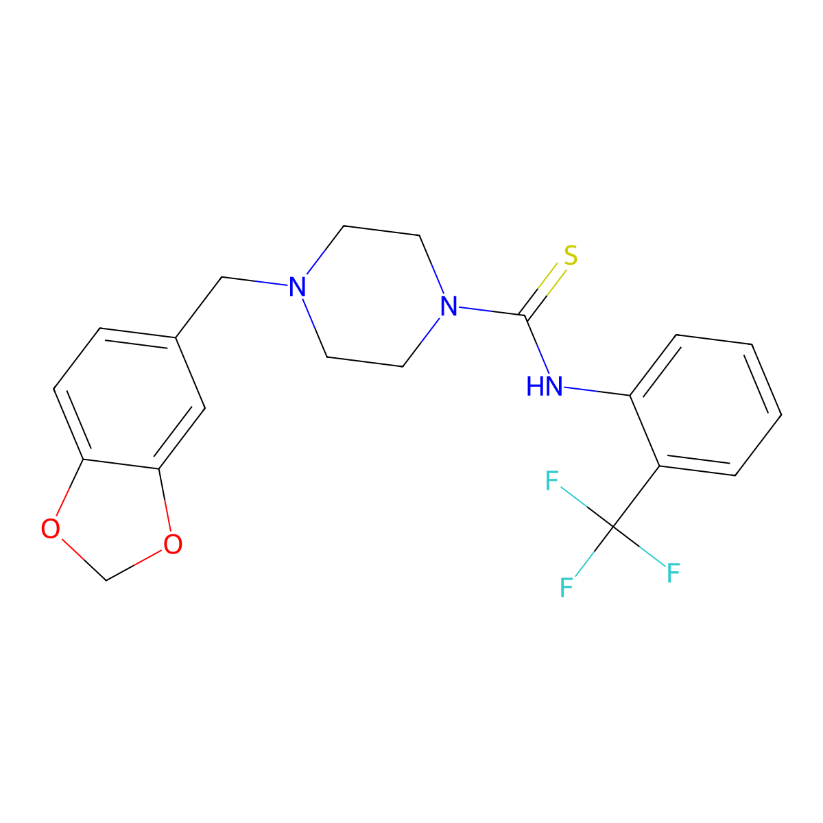 4-(1,3-benzodioxol-5-ylmethyl)-N-[2-(trifluoromethyl)phenyl]piperazine-1-carbothioamide molecular structure, CAS 457092-34-1