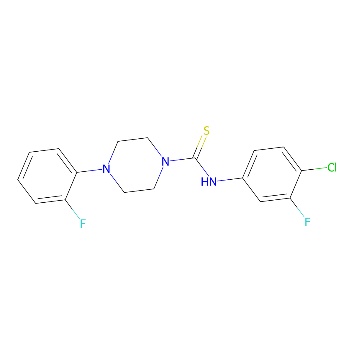 N-(4-chloro-3-fluorophenyl)-4-(2-fluorophenyl)piperazine-1-carbothioamide molecular structure, CAS 457095-16-8
