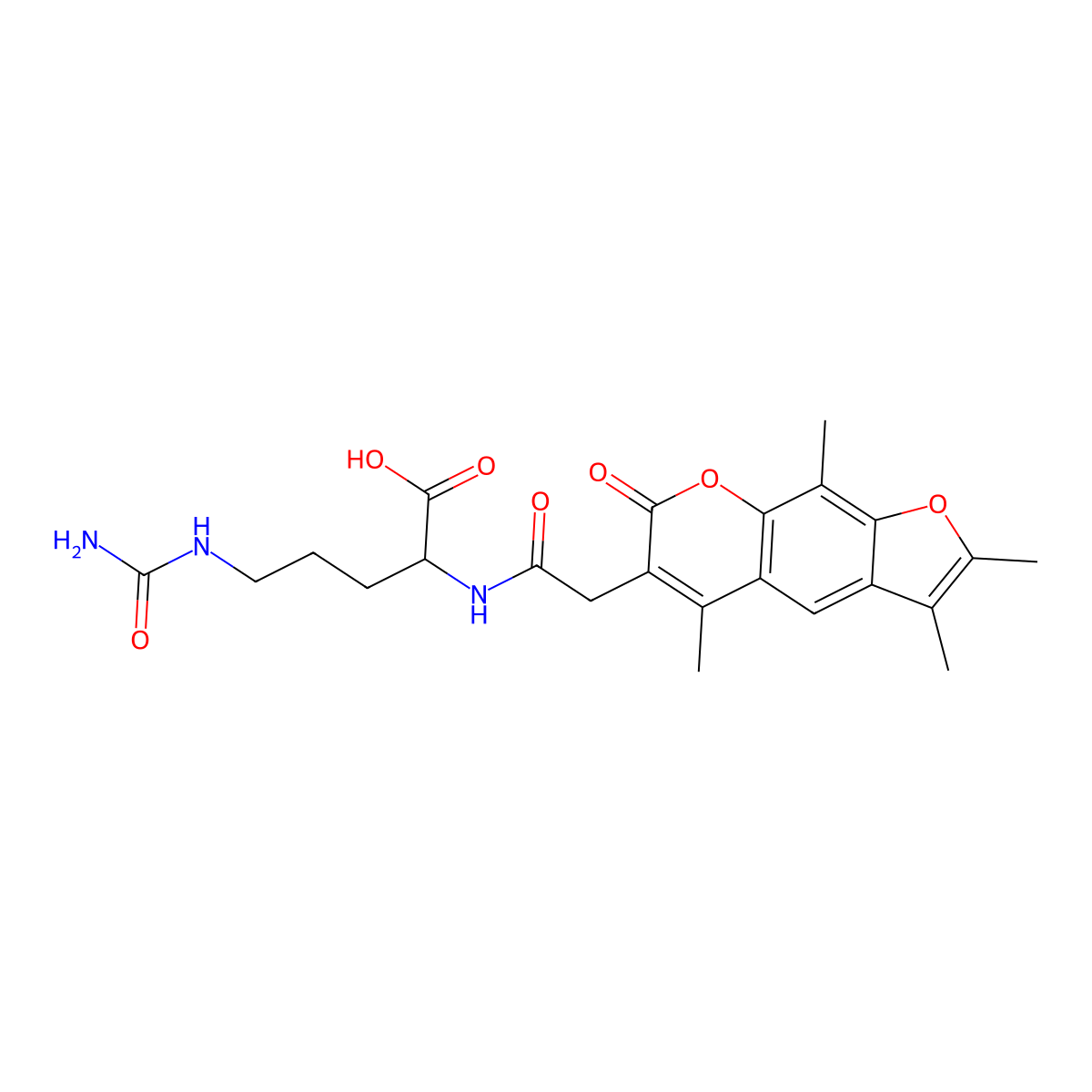 5-(Carbamoylamino)-2-[[2-(2,3,5,9-tetramethyl-7-oxofuro[3,2-g]chromen-6-yl)acetyl]amino]pentanoic acid molecular structure, CAS 4571-99-7