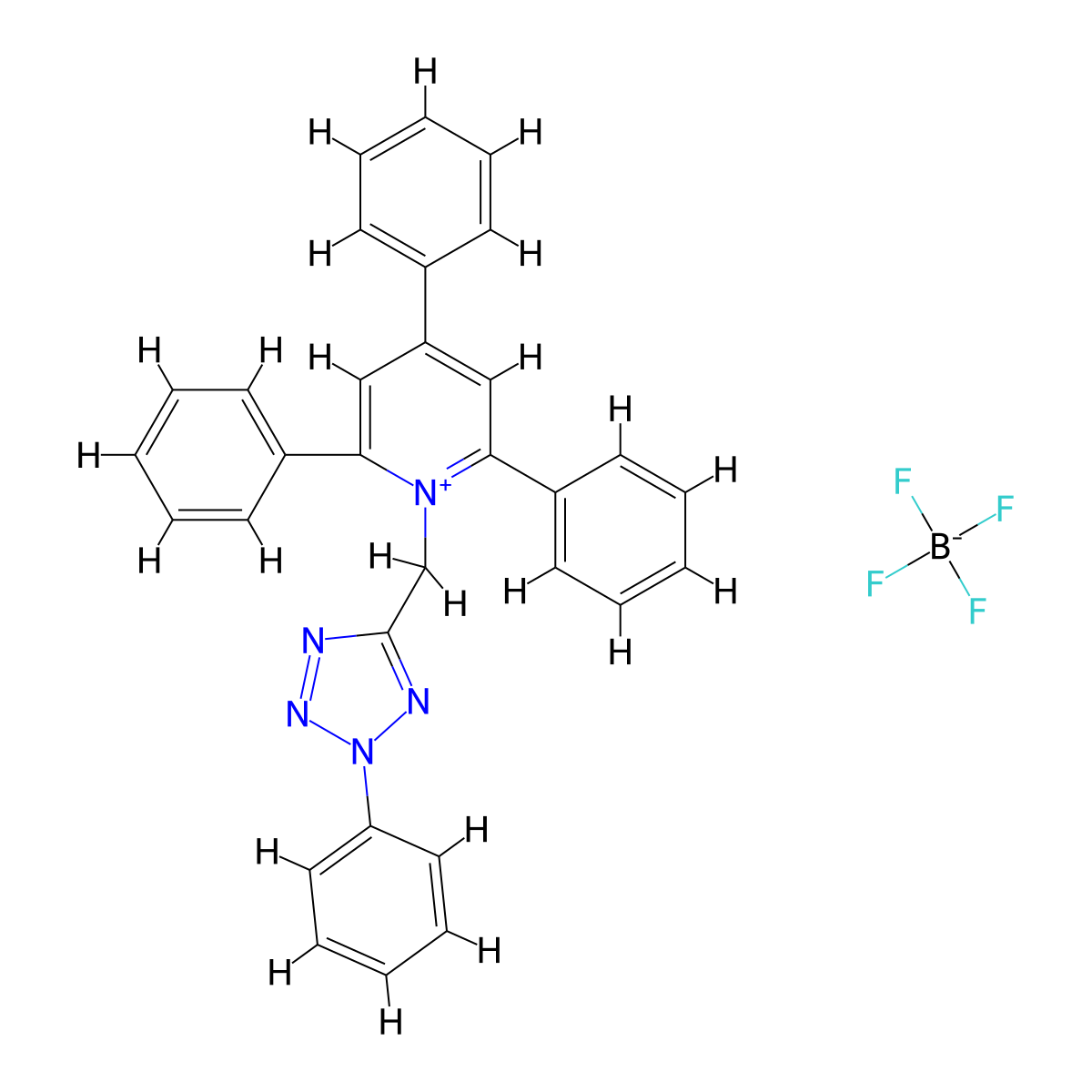 2,4,6-Triphenyl-1-[(2-phenyl-2H-1,2,3,4-tetrazol-5-yl)methyl]pyridin-1-ium tetrafluoroborate molecular structure, CAS 457601-32-0