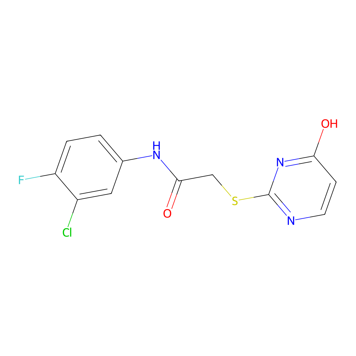 N-(3-chloro-4-fluorophenyl)-2-[(6-oxo-1H-pyrimidin-2-yl)sulfanyl]acetamide molecular structure, CAS 457609-45-9