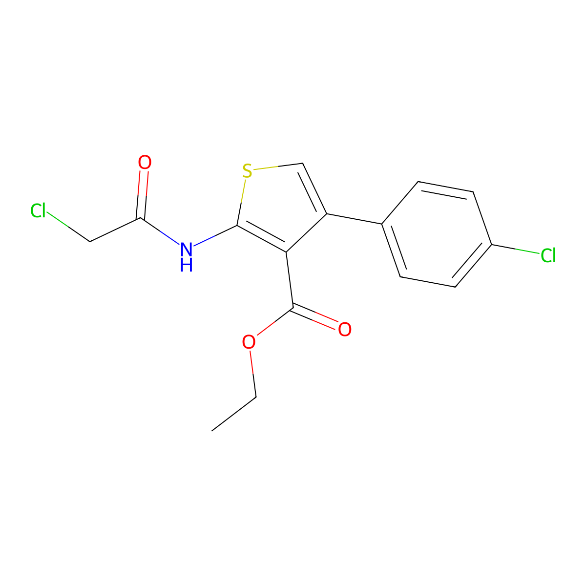 Ethyl 2-(2-chloroacetamido)-4-(4-chlorophenyl)thiophene-3-carboxylate molecular structure, CAS 457621-54-4