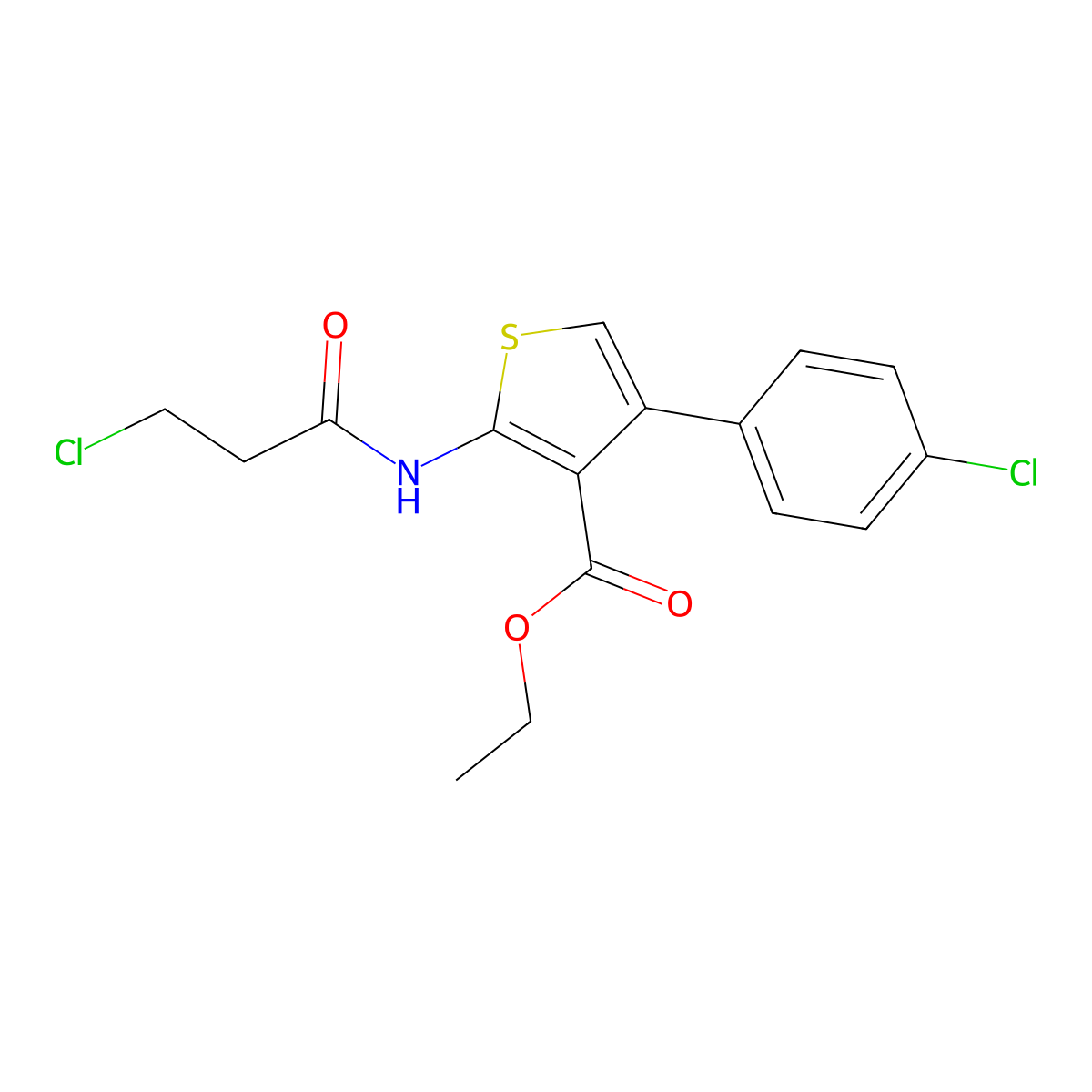 Ethyl 4-(4-chlorophenyl)-2-(3-chloropropanamido)thiophene-3-carboxylate molecular structure, CAS 457621-59-9