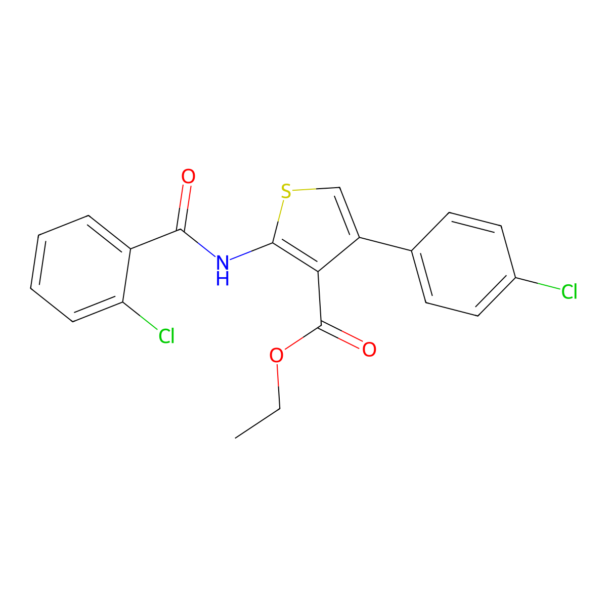 Ethyl 2-[(2-chlorobenzoyl)amino]-4-(4-chlorophenyl)-3-thiophenecarboxylate molecular structure, CAS 457621-61-3