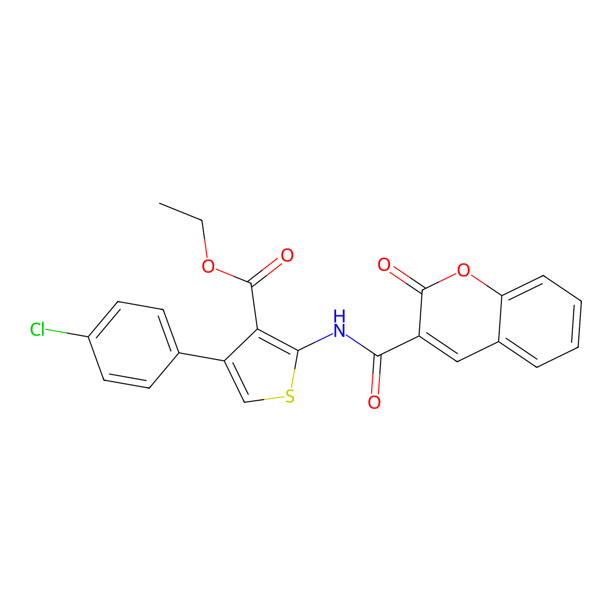 Ethyl 4-(4-chlorophenyl)-2-[(2-oxochromen-3-yl)carbonylamino]thiophene-3-carbo xylate molecular structure, CAS 457637-91-1