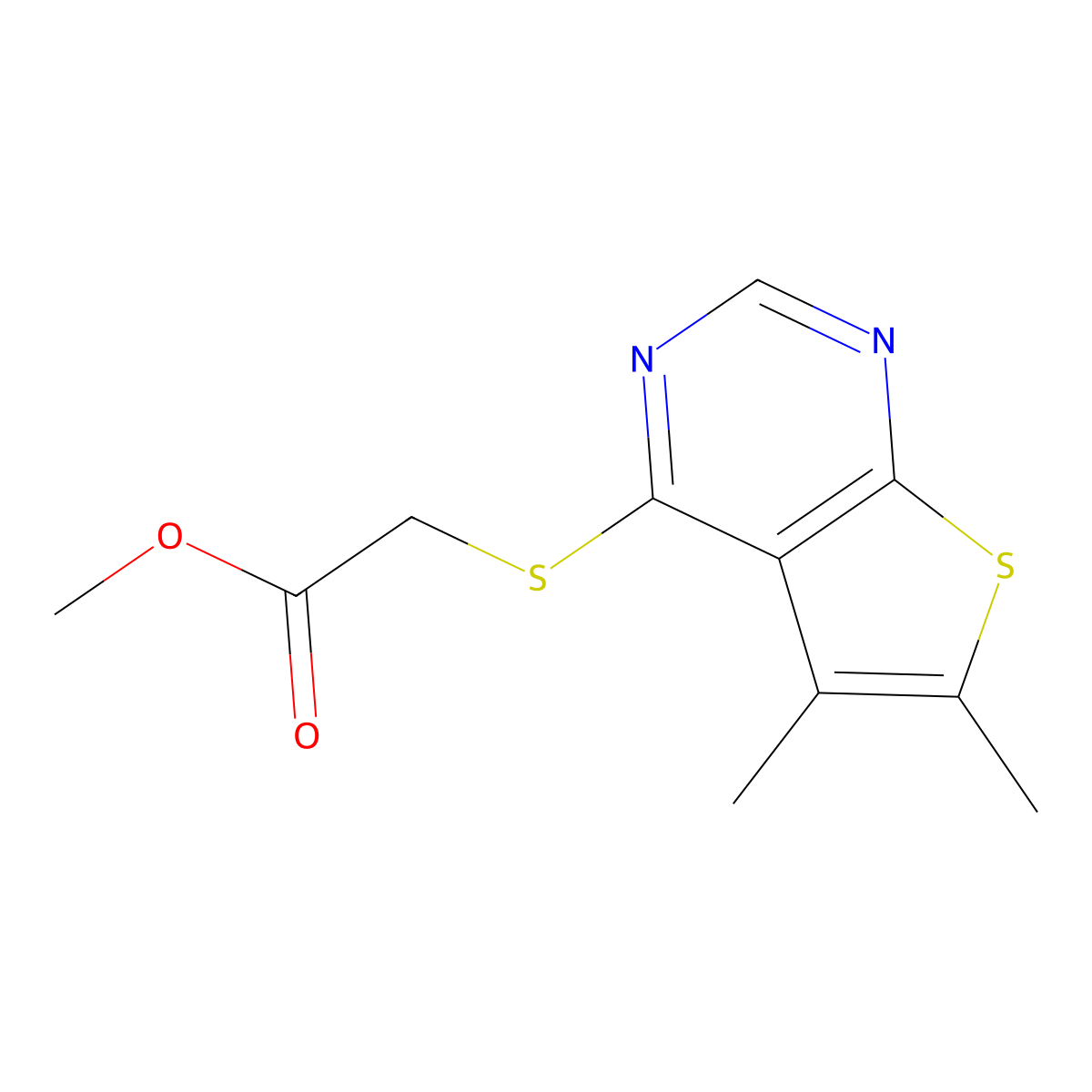 Methyl [(5,6-dimethylthieno[2,3-d]pyrimidin-4-yl)thio]acetate molecular structure, CAS 457640-91-4