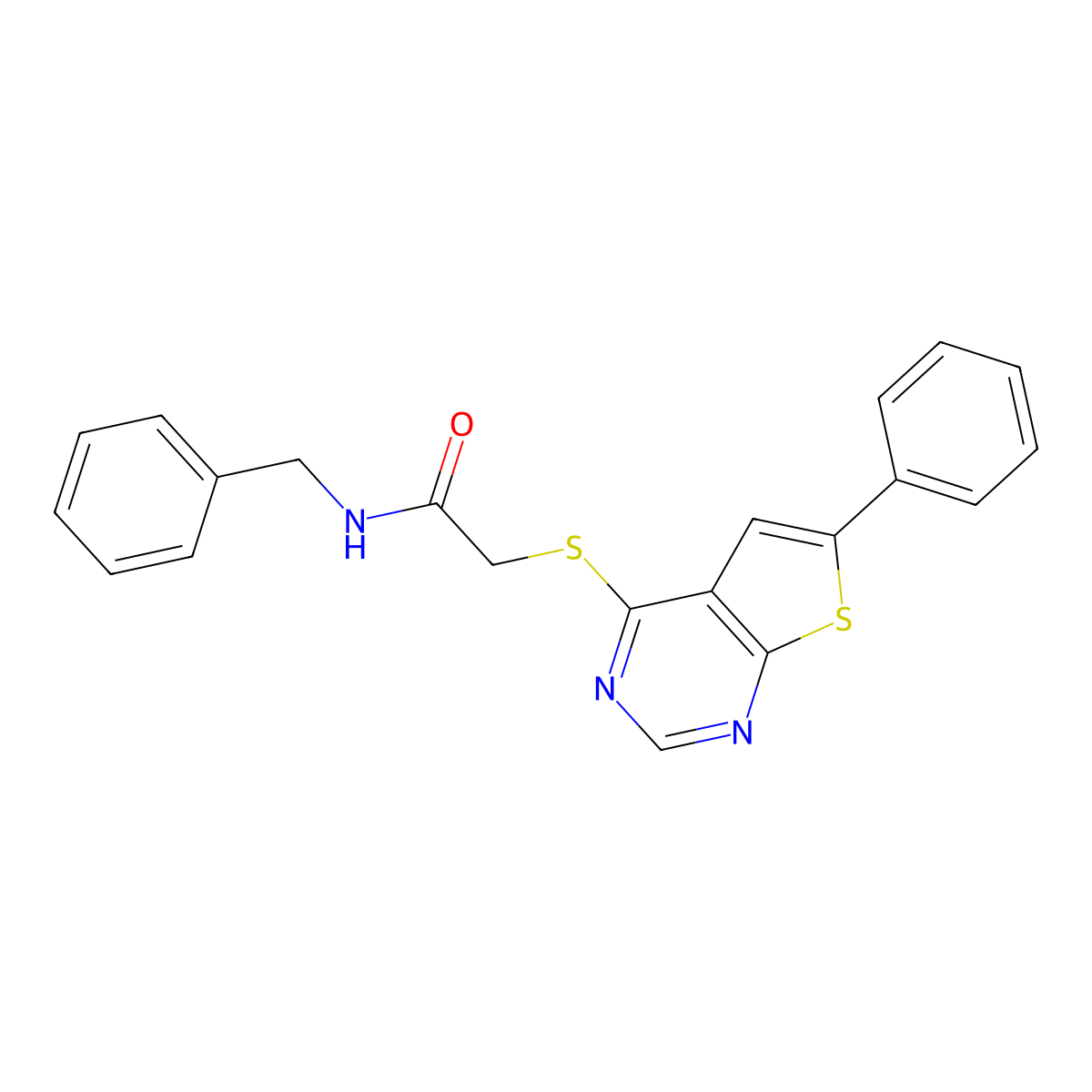 N-benzyl-2-({6-phenylthieno[2,3-d]pyrimidin-4-yl}sulfanyl)acetamide molecular structure, CAS 457641-26-8