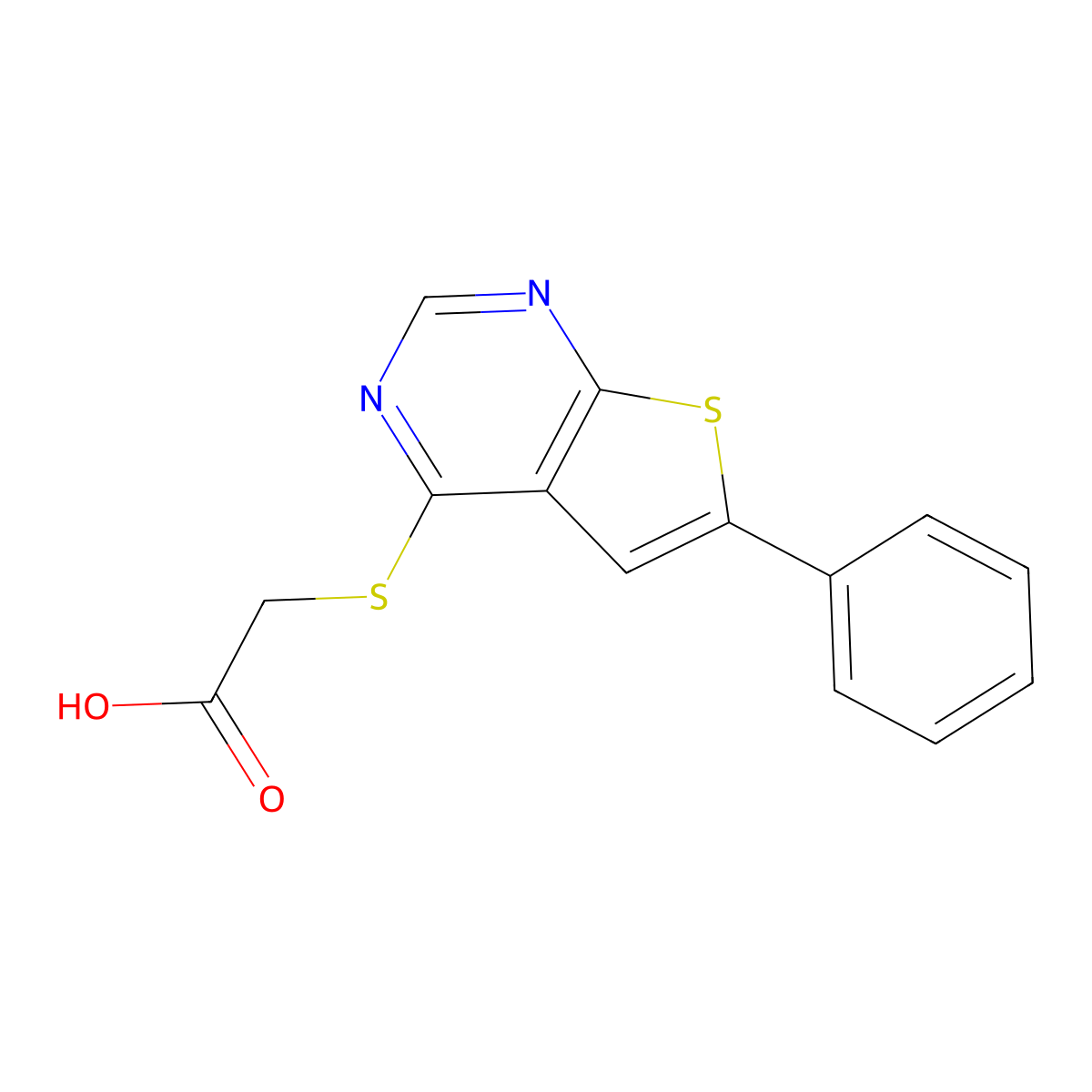 2-((6-Phenylthieno(2,3-d)pyrimidin-4-yl)sulfanyl)acetic acid molecular structure, CAS 457641-35-9