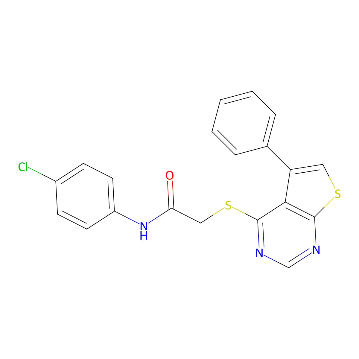 N-(4-Chlorophenyl)-2-({5-phenylthieno[2,3-D]pyrimidin-4-YL}sulfanyl)acetamide molecular structure, CAS 457642-17-0
