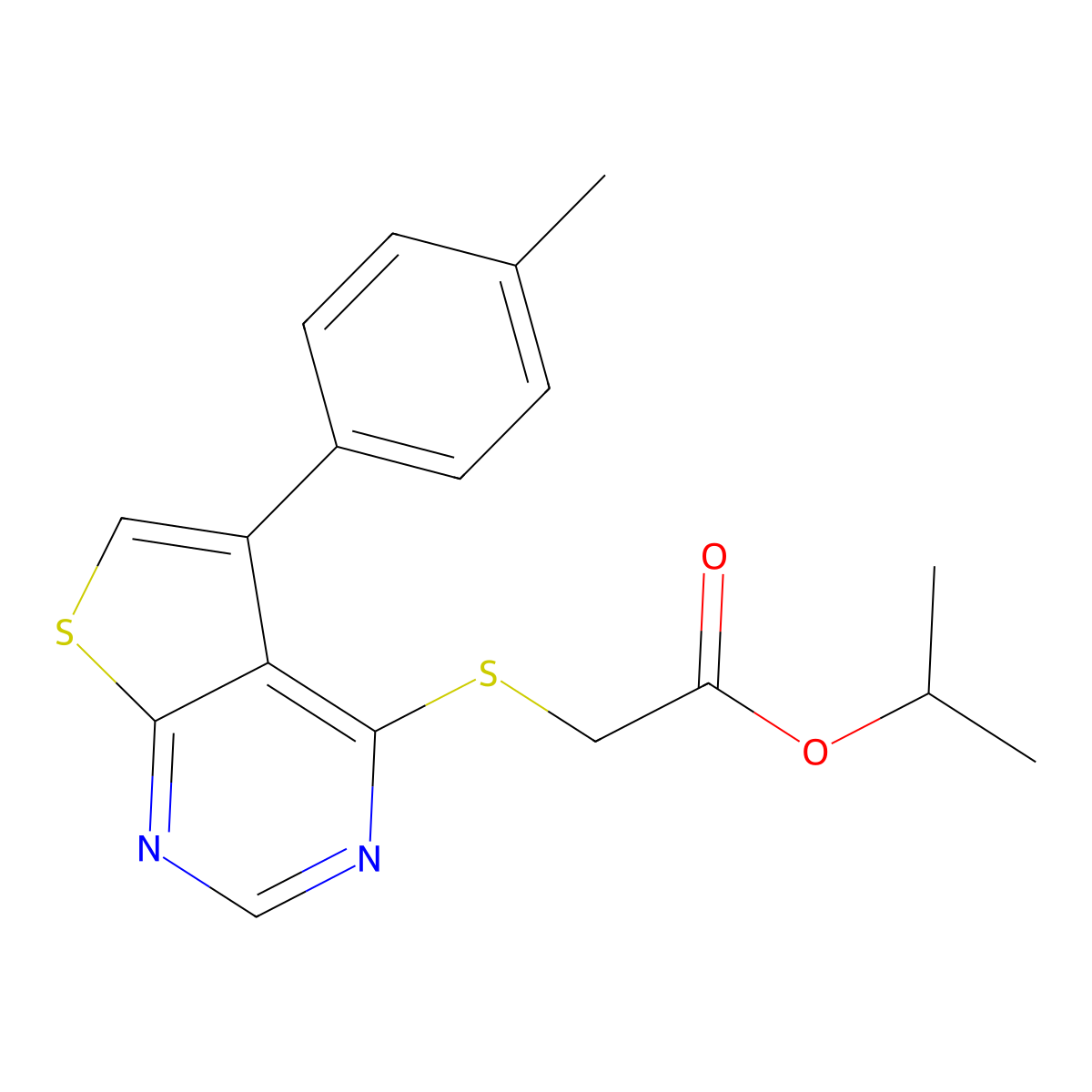 Methylethyl 2-[5-(4-methylphenyl)thiopheno[3,2-e]pyrimidin-4-ylthio]acetate molecular structure, CAS 457642-67-0