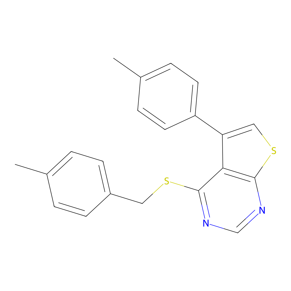 4-[(4-Methylbenzyl)sulfanyl]-5-(4-methylphenyl)thieno[2,3-d]pyrimidine molecular structure, CAS 457642-81-8