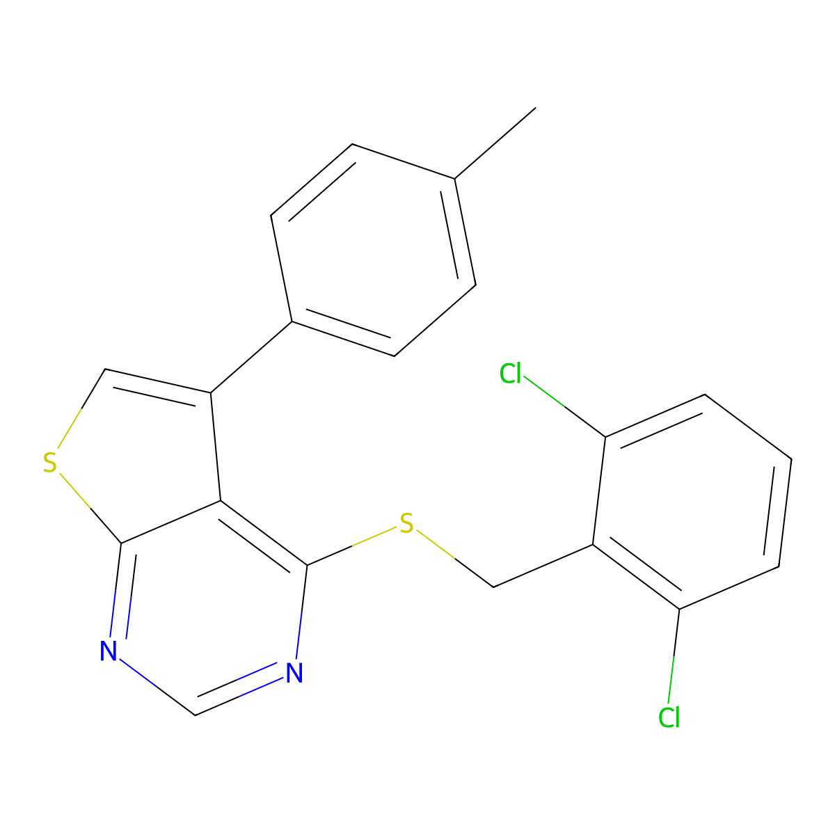 4-[(2,6-Dichlorobenzyl)sulfanyl]-5-(4-methylphenyl)thieno[2,3-d]pyrimidine molecular structure, CAS 457642-82-9