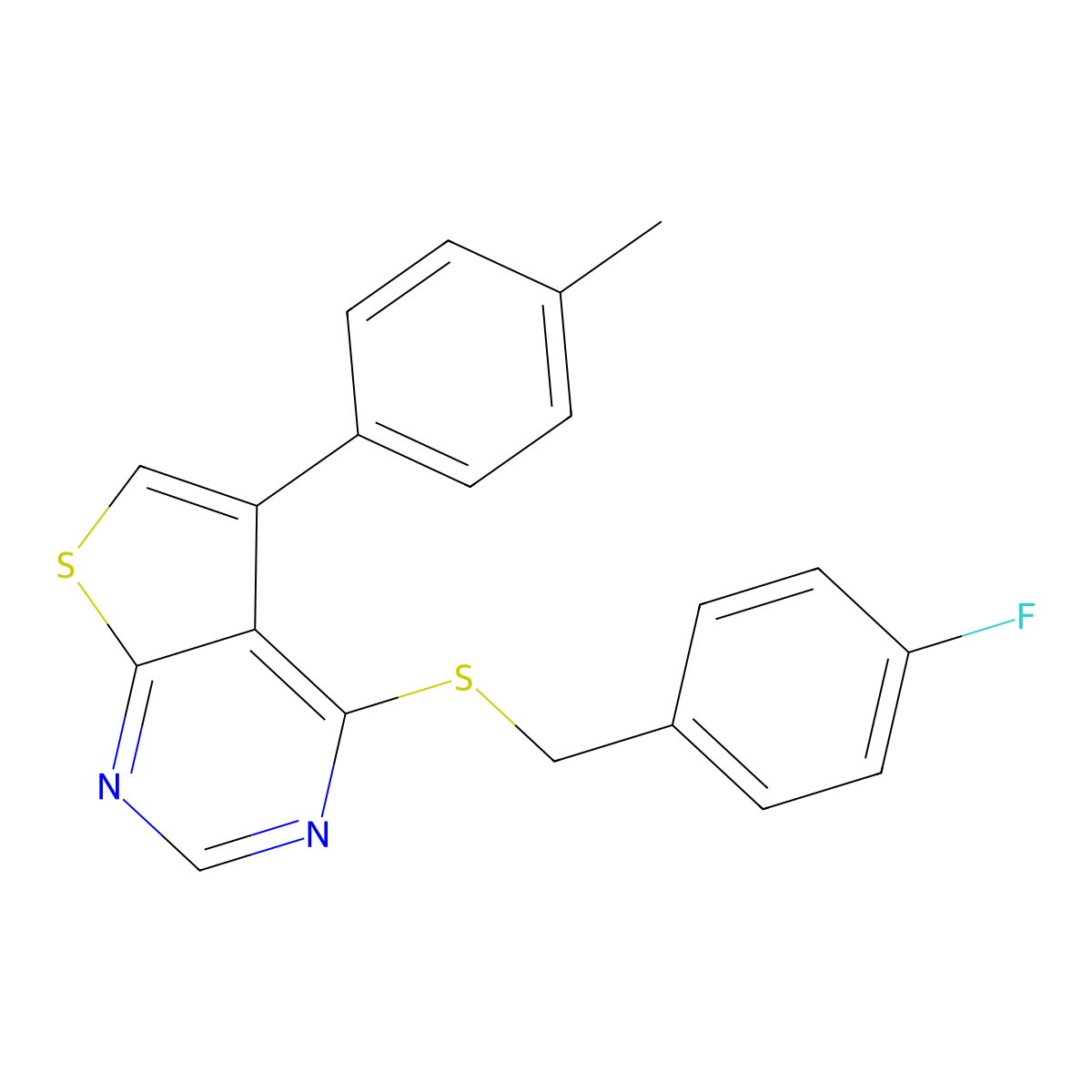 4-[(4-Fluorobenzyl)sulfanyl]-5-(4-methylphenyl)thieno[2,3-d]pyrimidine molecular structure, CAS 457642-83-0
