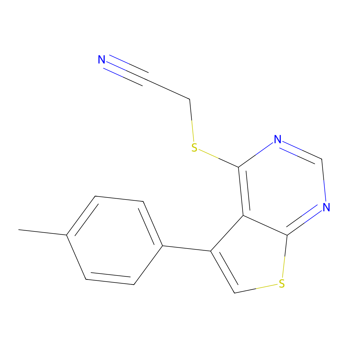 2-[5-(4-Methylphenyl)thieno[2,3-d]pyrimidin-4-yl]sulfanylacetonitrile molecular structure, CAS 457642-92-1