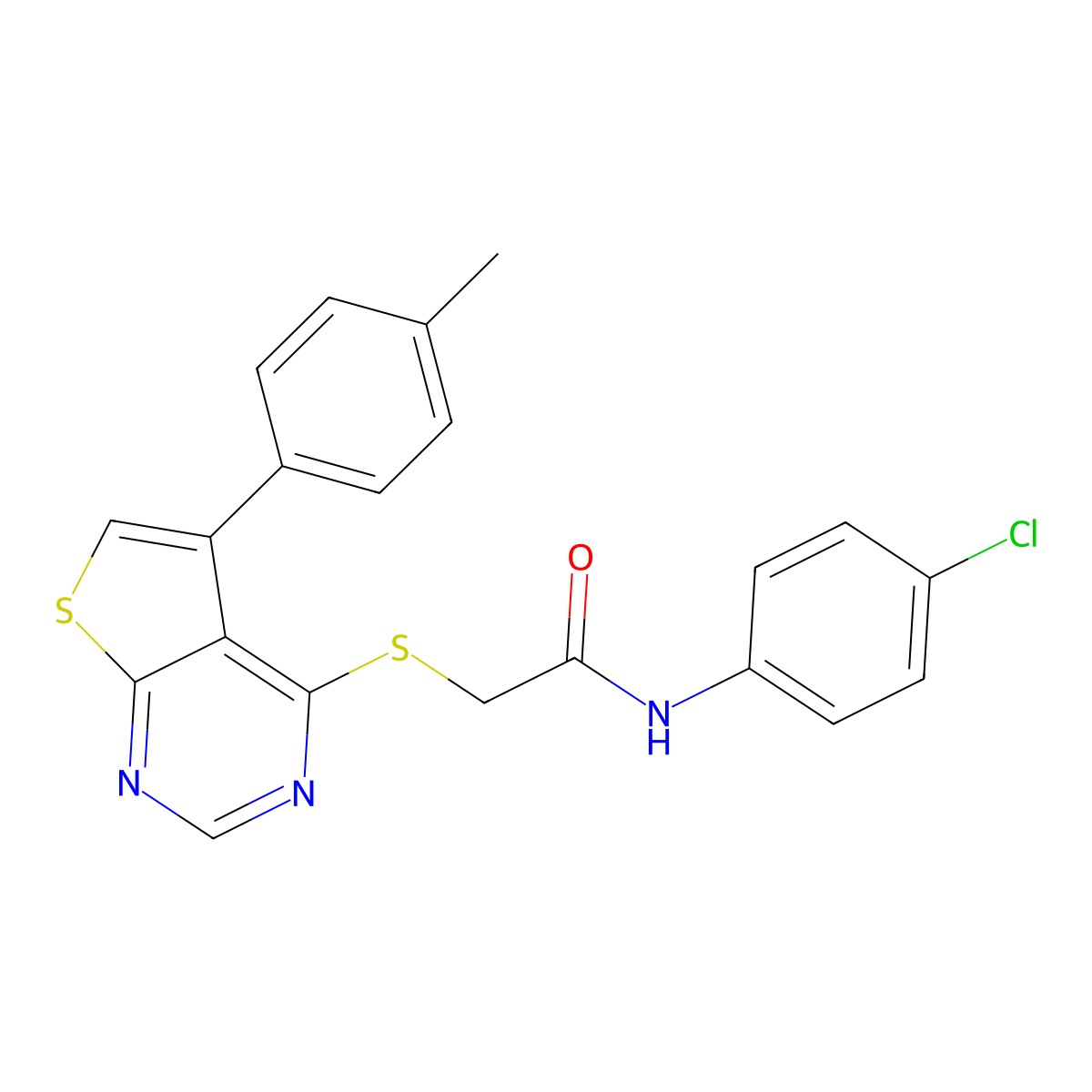 N-(4-chlorophenyl)-2-{[5-(4-methylphenyl)thieno[2,3-d]pyrimidin-4-yl]sulfanyl}acetamide molecular structure, CAS 457642-97-6