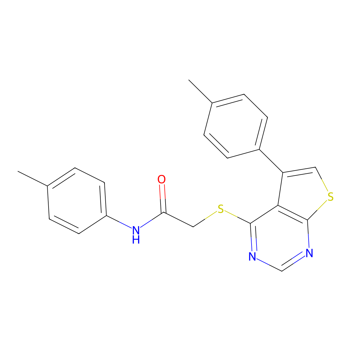 N-(4-methylphenyl)-2-{[5-(4-methylphenyl)thieno[2,3-d]pyrimidin-4-yl]sulfanyl}acetamide molecular structure, CAS 457642-98-7