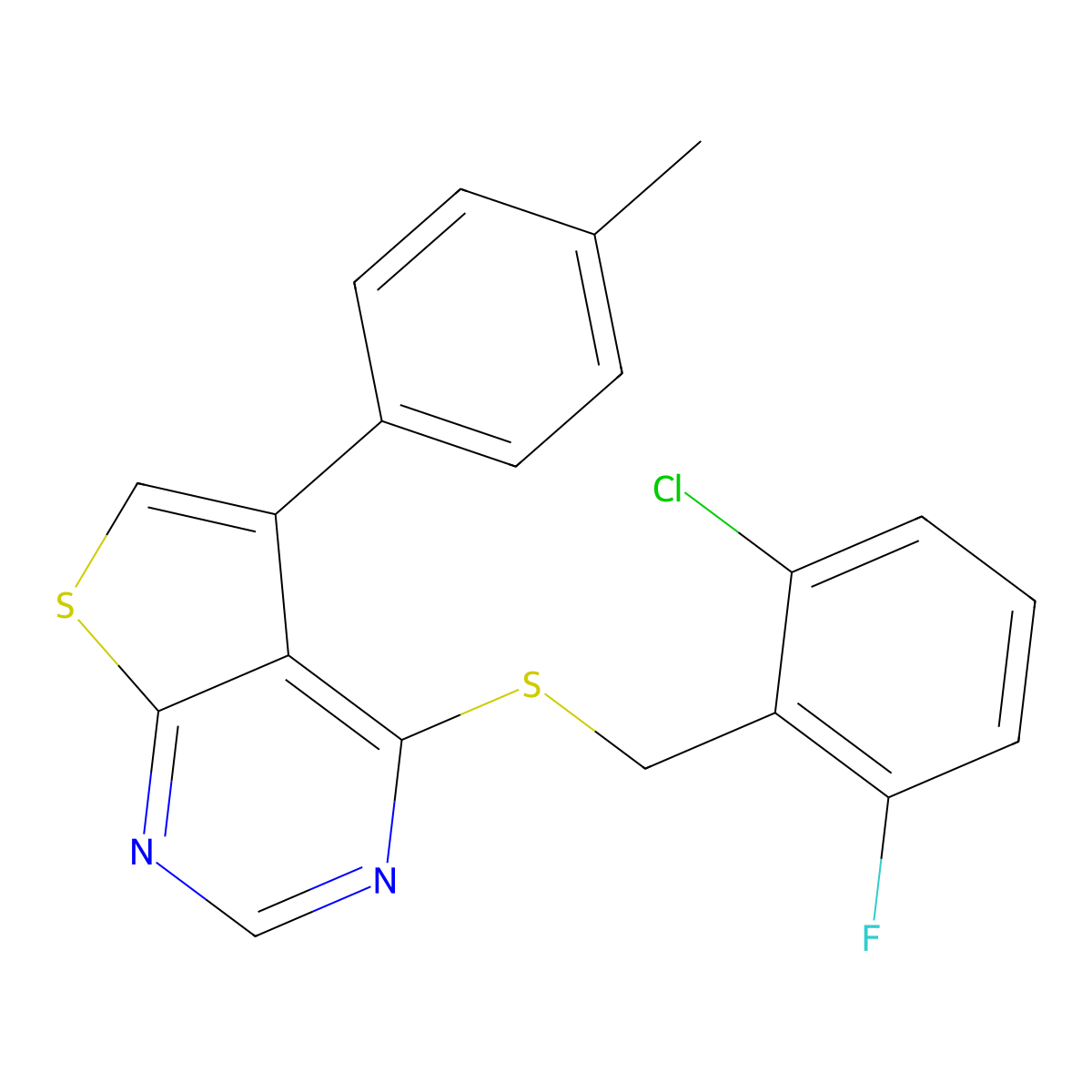 4-[(2-Chloro-6-fluorobenzyl)sulfanyl]-5-(4-methylphenyl)thieno[2,3-d]pyrimidine molecular structure, CAS 457643-15-1