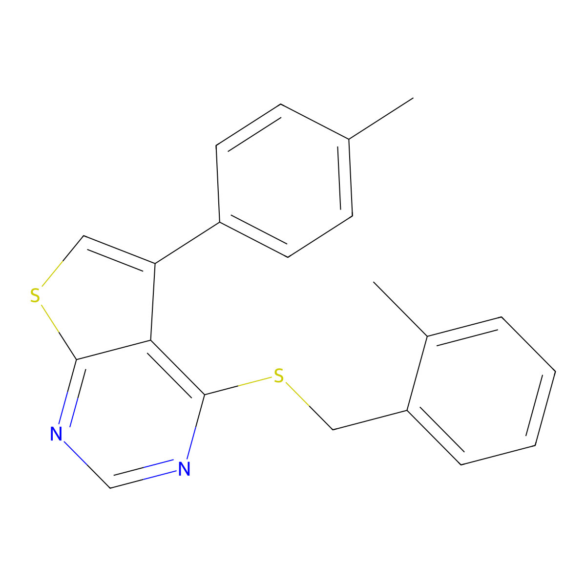 4-[(2-Methylbenzyl)sulfanyl]-5-(4-methylphenyl)thieno[2,3-d]pyrimidine molecular structure, CAS 457643-19-5