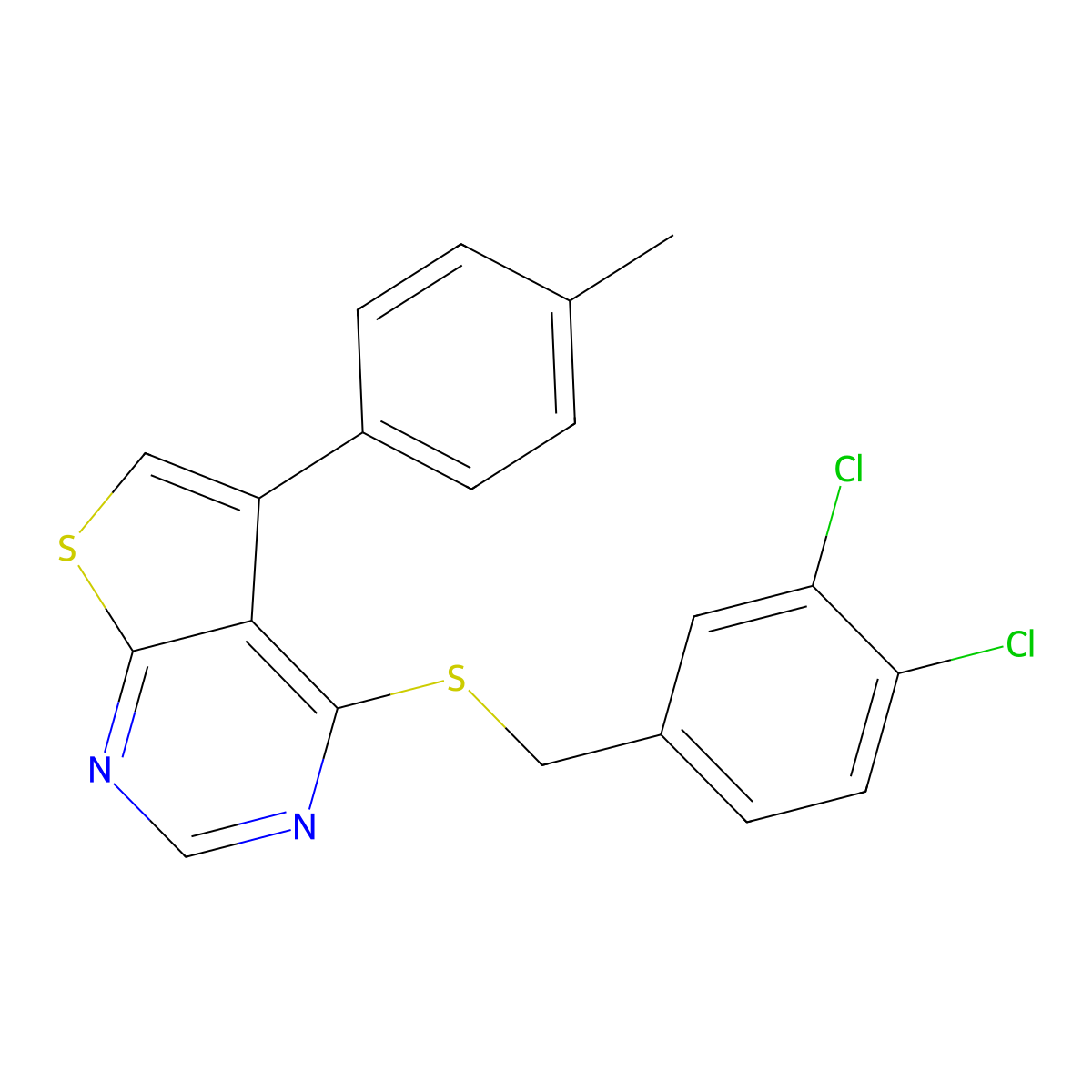 4-[(3,4-Dichlorobenzyl)sulfanyl]-5-(4-methylphenyl)thieno[2,3-d]pyrimidine molecular structure, CAS 457643-21-9