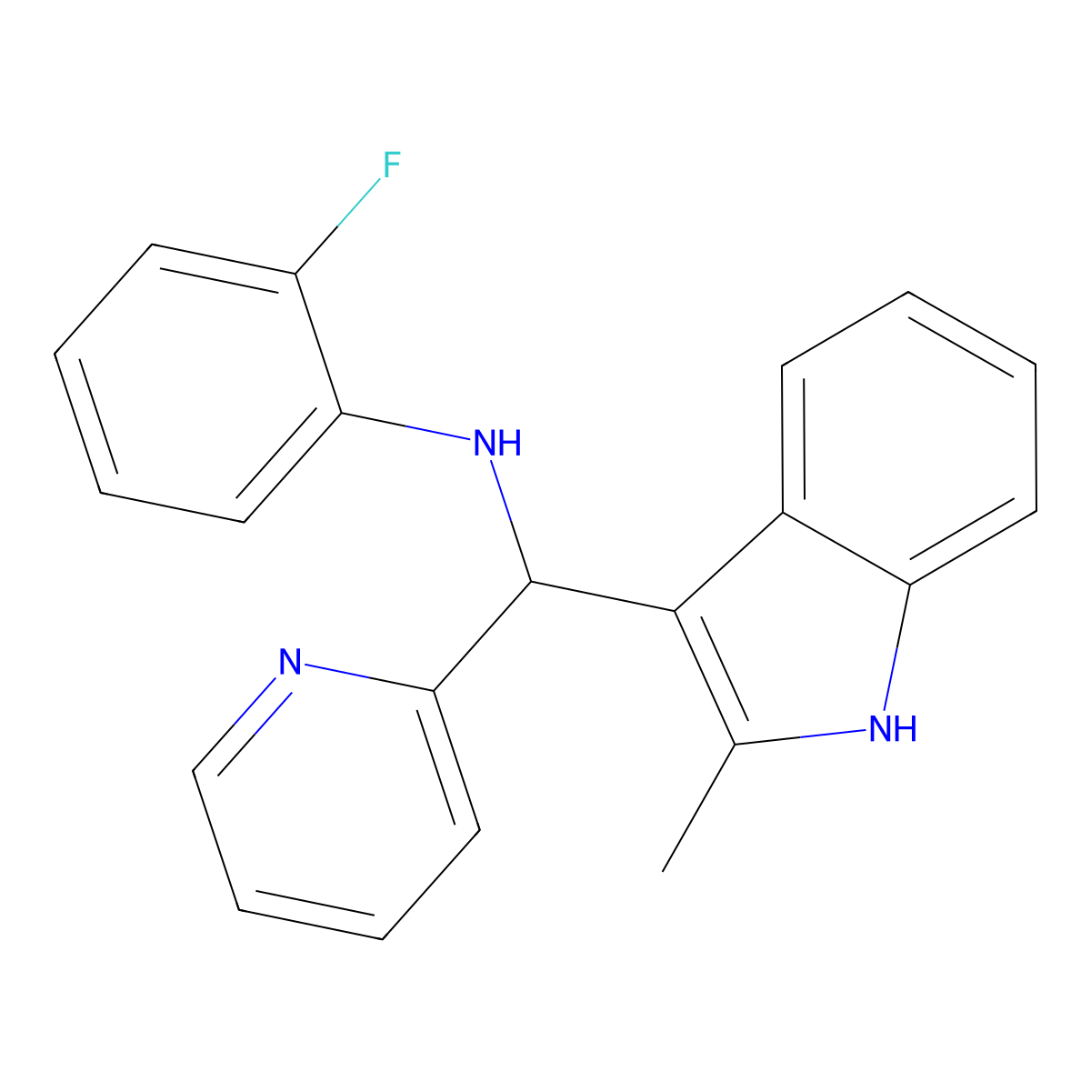 2-fluoro-N-((2-methyl-1H-indol-3-yl)(pyridin-2-yl)methyl)aniline molecular structure, CAS 457650-53-2
