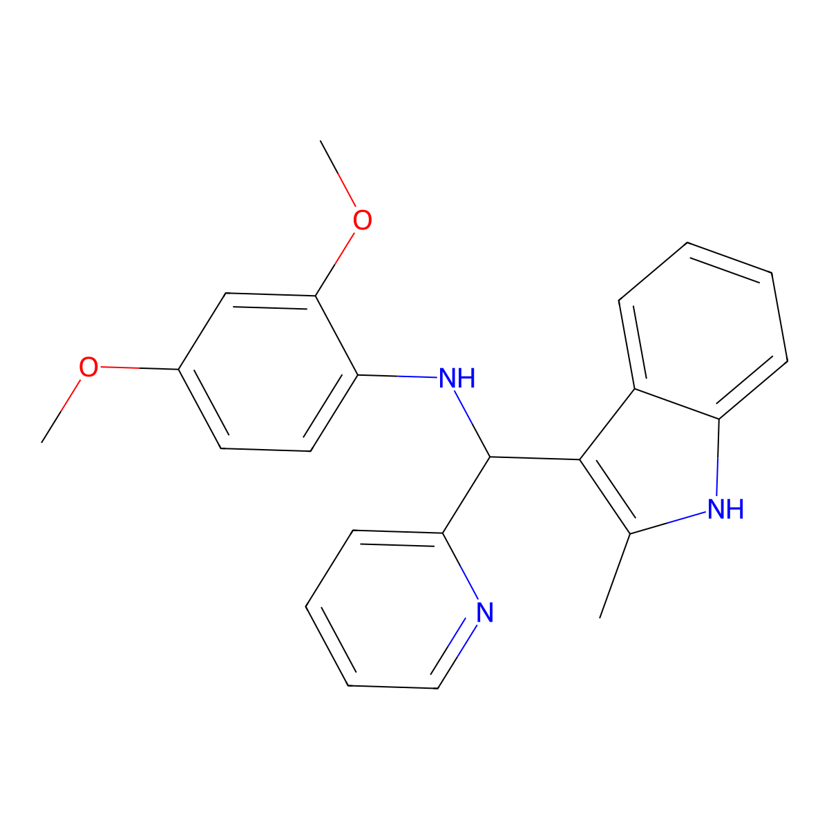 2,4-dimethoxy-N-[(2-methyl-1H-indol-3-yl)(pyridin-2-yl)methyl]aniline molecular structure, CAS 457650-58-7